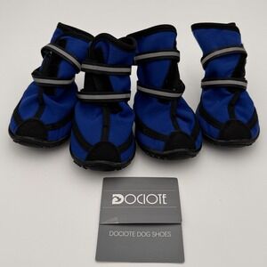 Dociote Dog Shoes Blue Black Reflective Straps Anti-Slip Sole Size L Set of 4